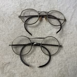 Vtg 40's American Optical Safety Spectacle Glasses Lot 2 Pairs Circle Steampunk
